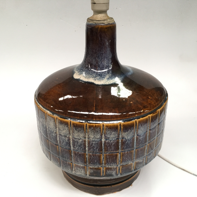 LAMP, Base (Table) - 1970s (Large) Brown Blue White Glazed